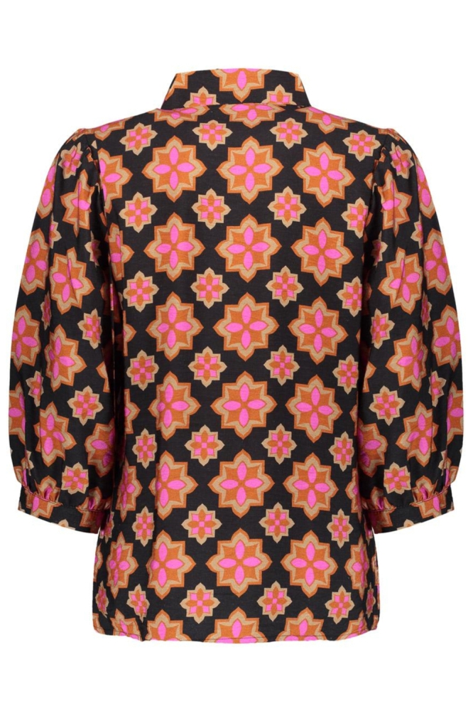 RETRO FLOWER PRINT BLOUSE 53664-20 BLACK/ PINK